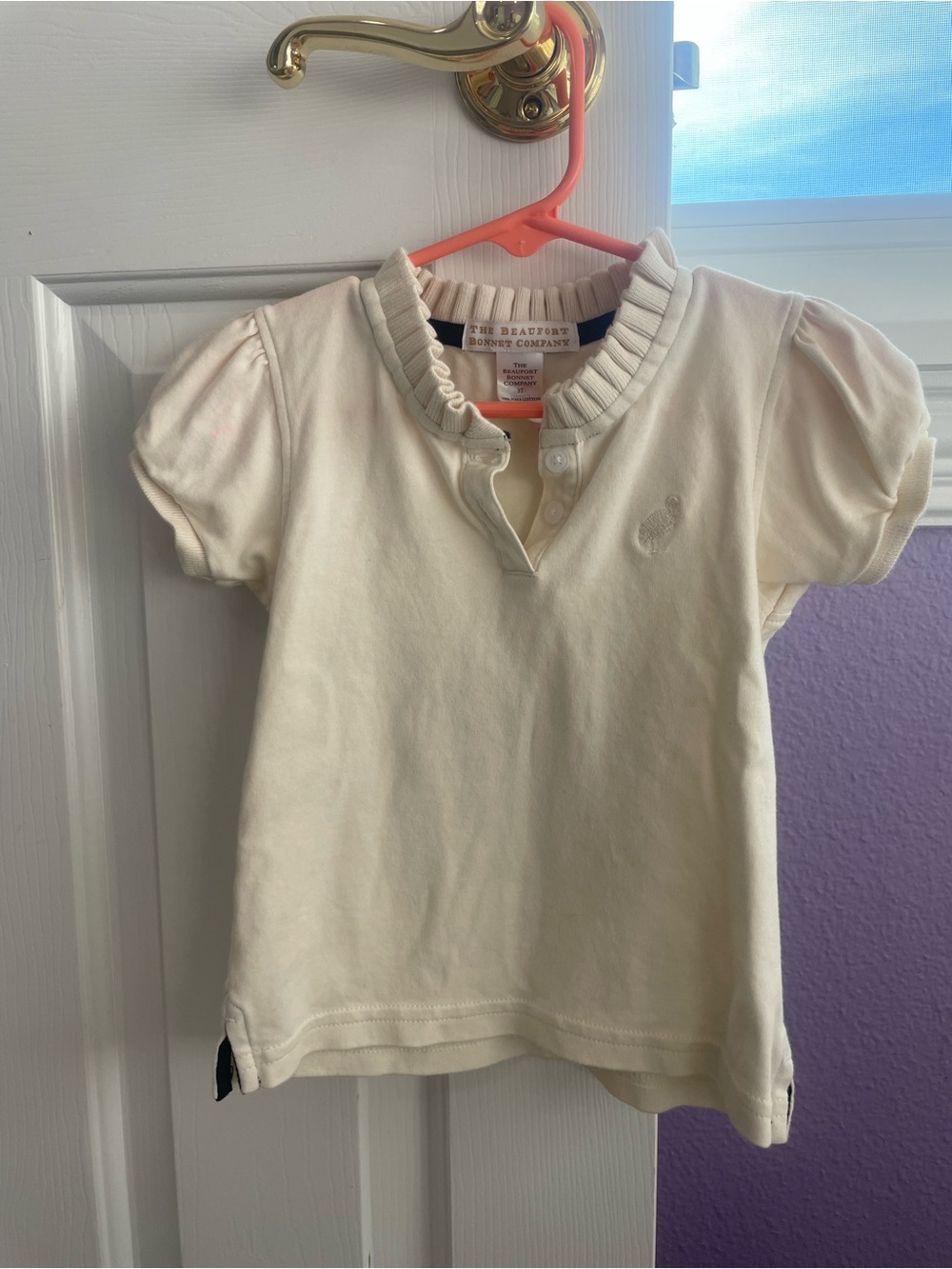 The Beaufort Bonnet Company Cream Short-Sleeve Ruffle Collar Polo Tee